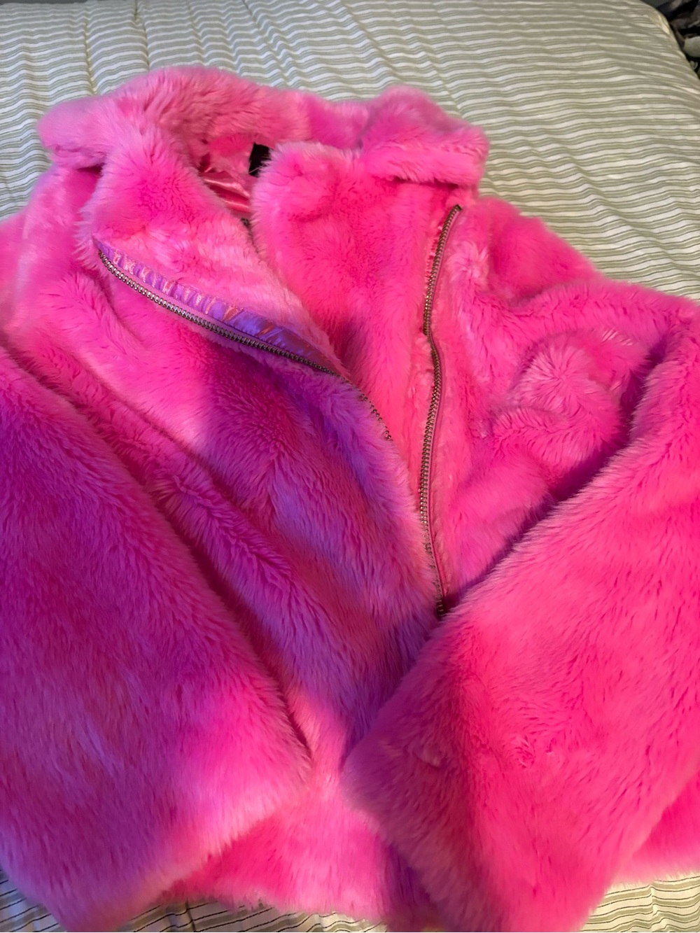 Juicy Couture Bright Pink Faux Fur Puffer Jacket